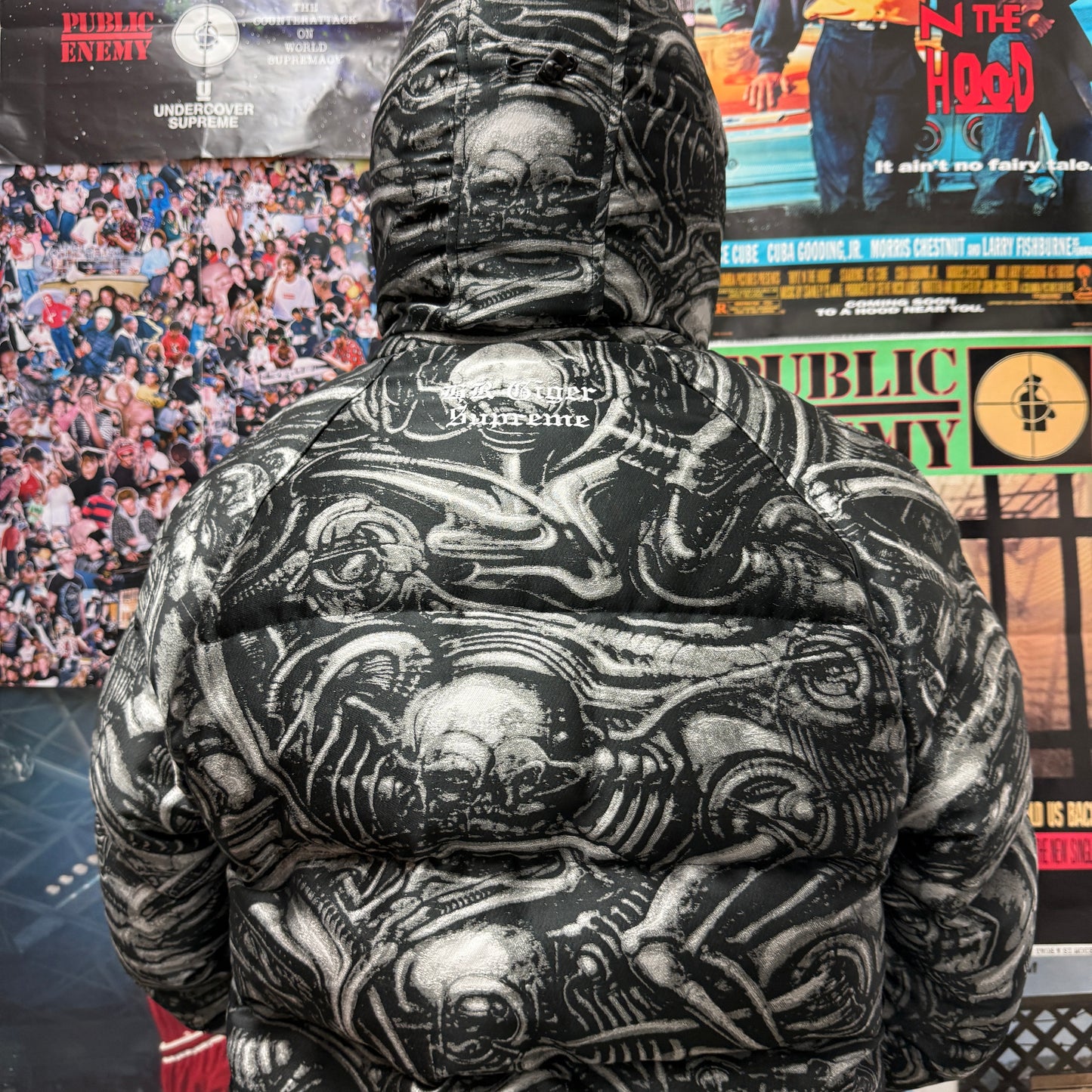 SUPREME H.R. GIGER FW23 JACQUARD DOWN PUFFER JACKET
