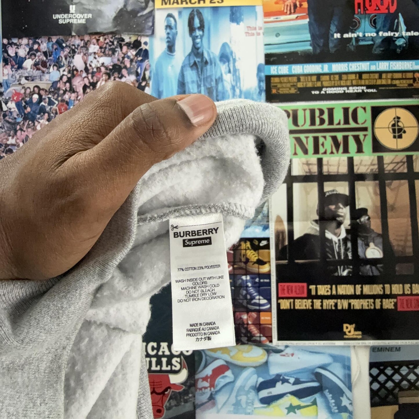 SUPREME BURBERRY SS22 BOX LOGO GREY HOODED SWEATSHIRT