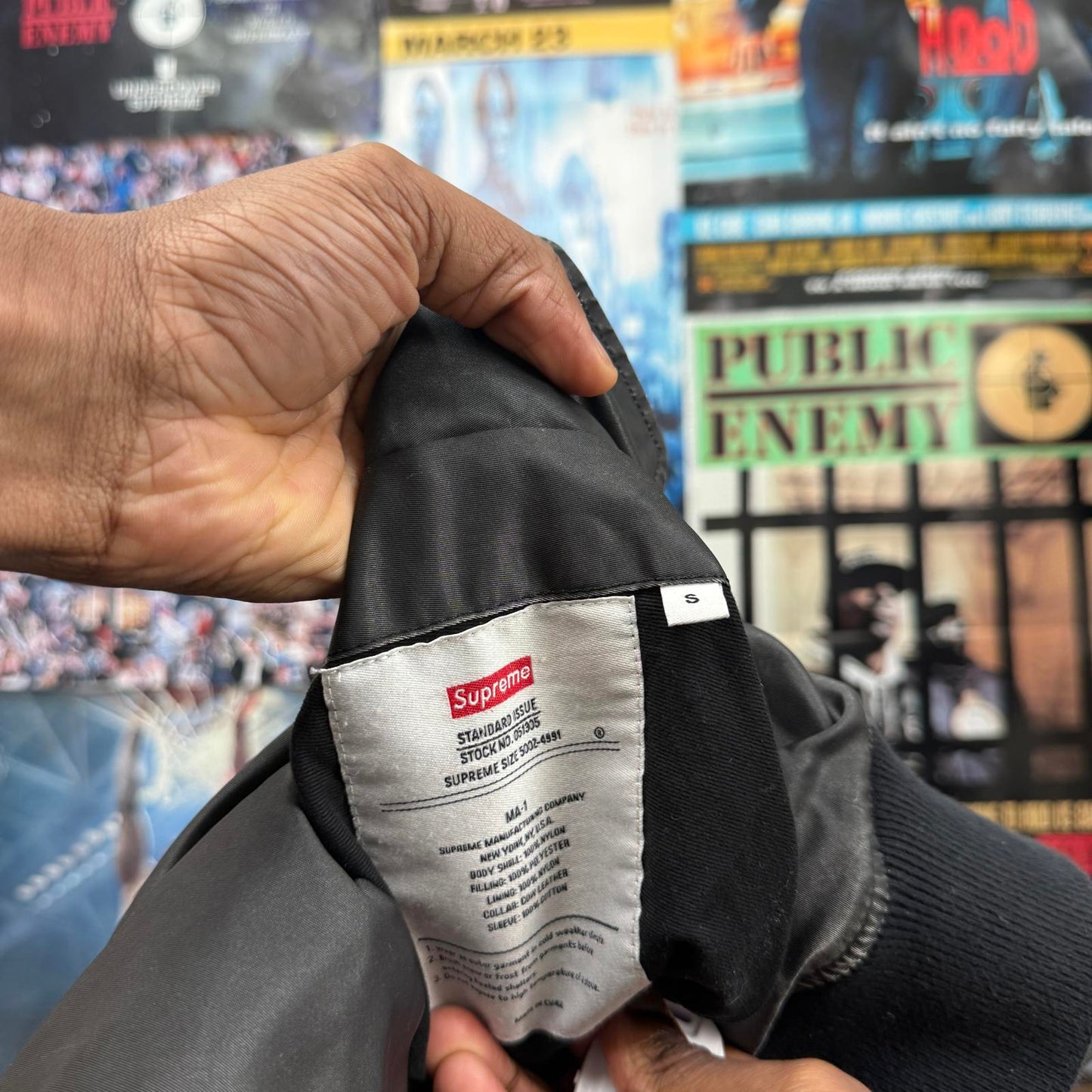 SUPREME SS23 DENIM SLEEVE MA-1 REVERSIBLE BOMBER JACKET