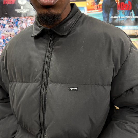 SUPREME FW19 SMALL BOX LEATHER COLLAR PUFFER JACKET