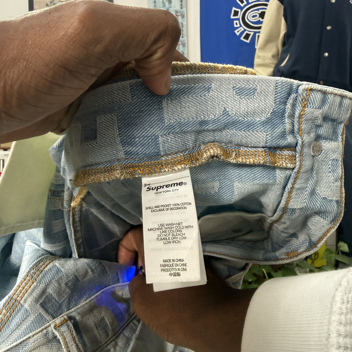 SUPREME SS26 REPEAT JACQUARD DOUBLE KNEE DENIM SHORTS