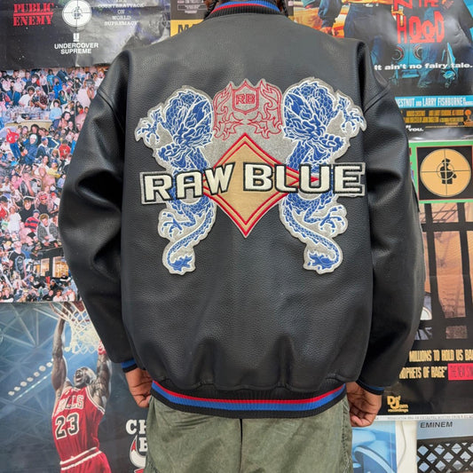 RAW BLUE VINTAGE LEATHER VARSITY JACKET