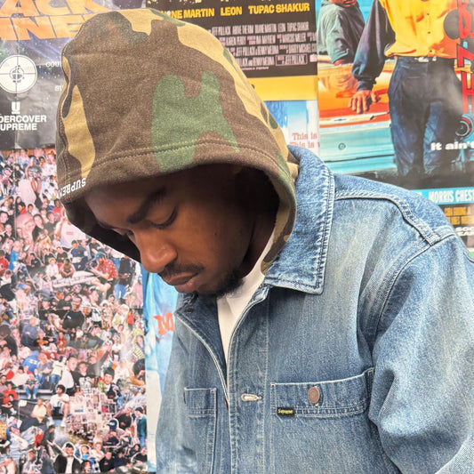 SUPREME SS25 DENIM WORN HOODED CHORE COAT