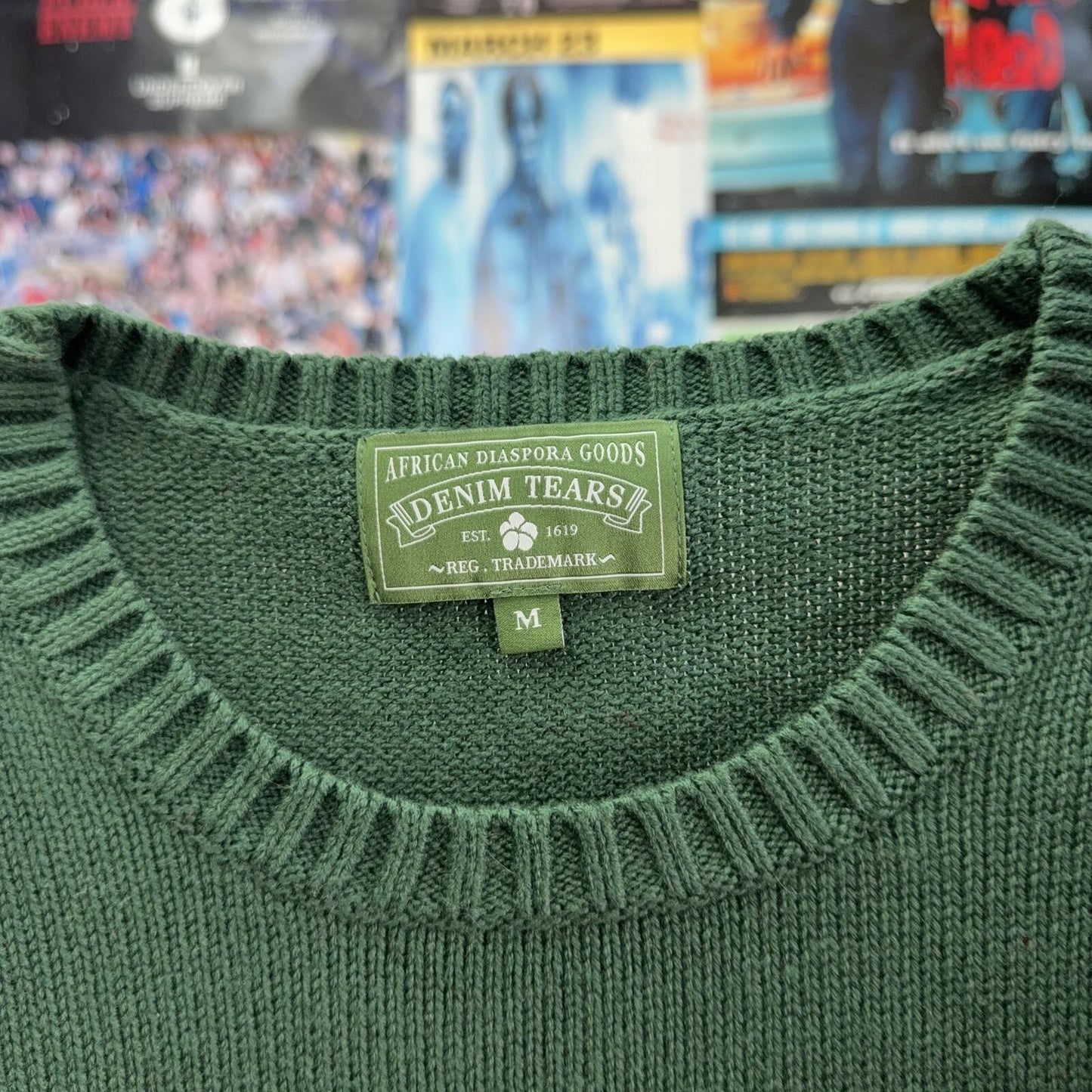 DENIM TEARS 1619 PAN AFRICAN FLAG GREEN KNIT SWEATER