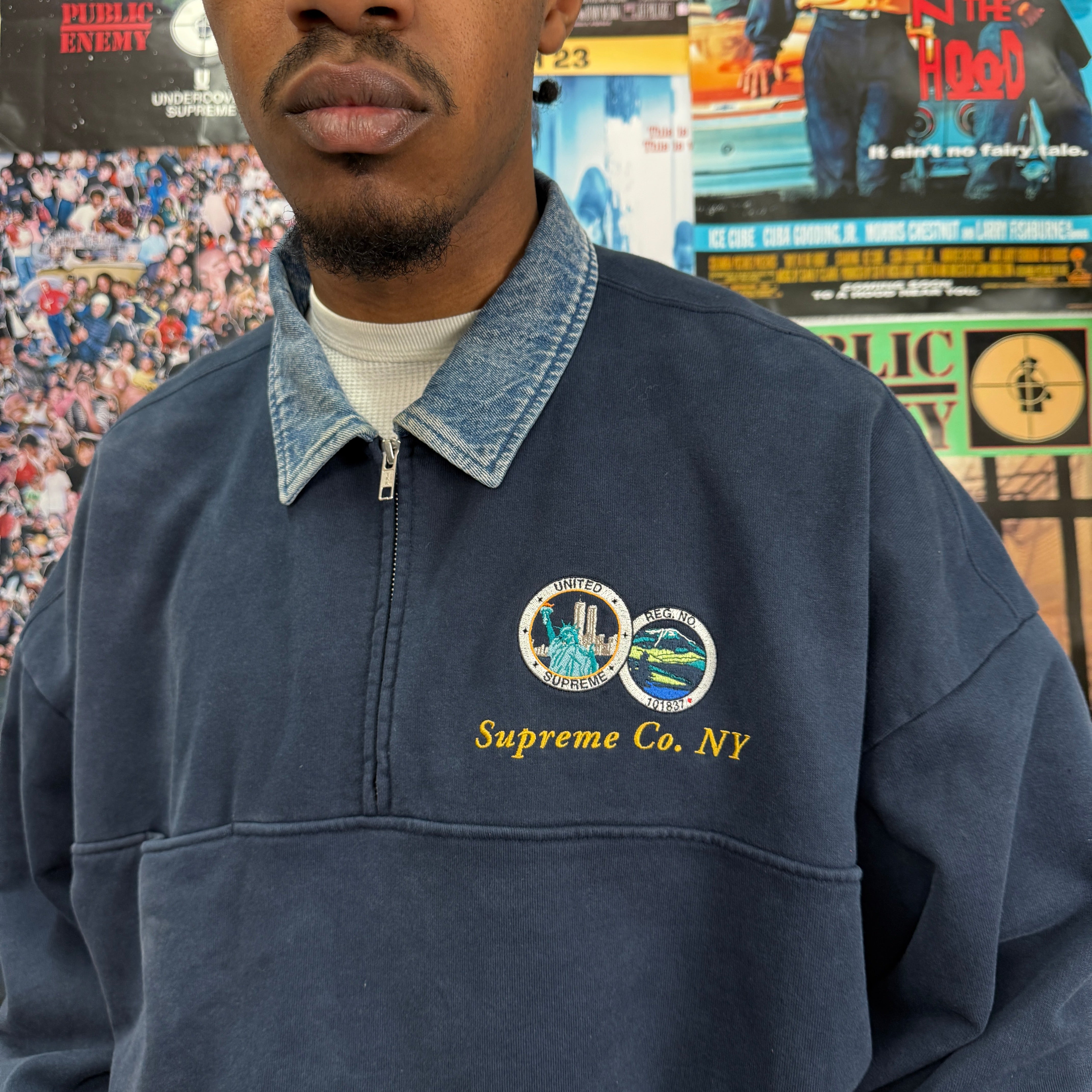 SUPREME DENIM COLLAR SWEATSHIRT