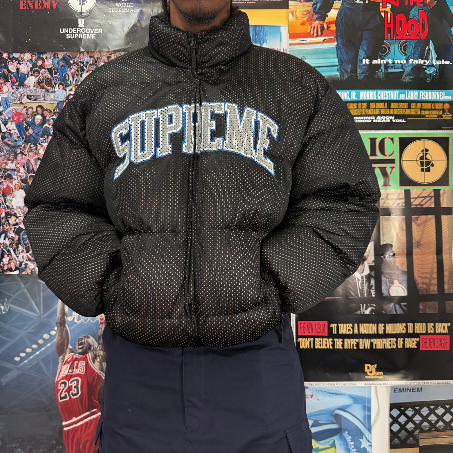 SUPREME SS23 MESH JERSEY PUFFER JACKET