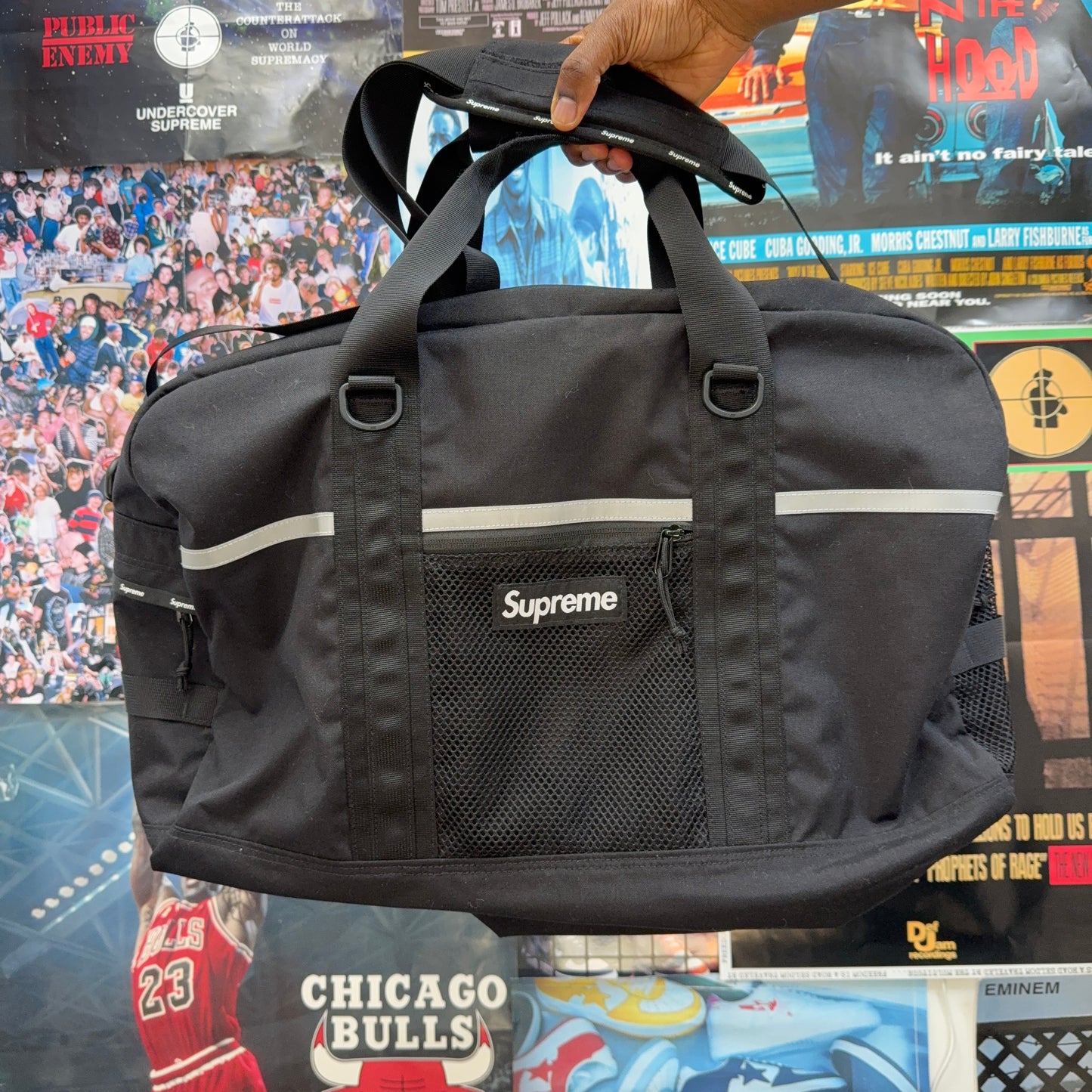 SUPREME FW24 BLACK DUFFLE BAG
