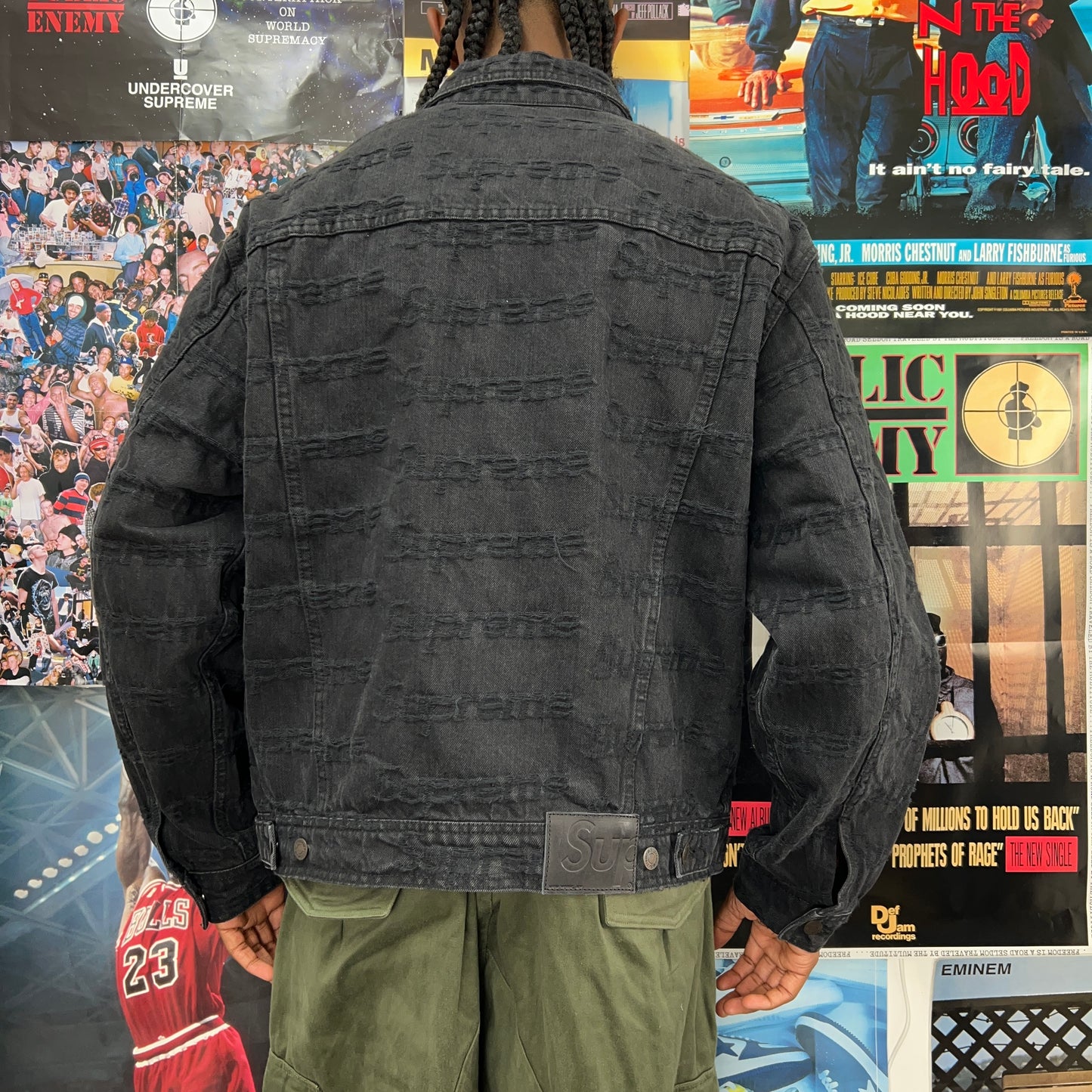 SUPREME SS21 FRAYED LOGOS DENIM TRUCKER JACKET