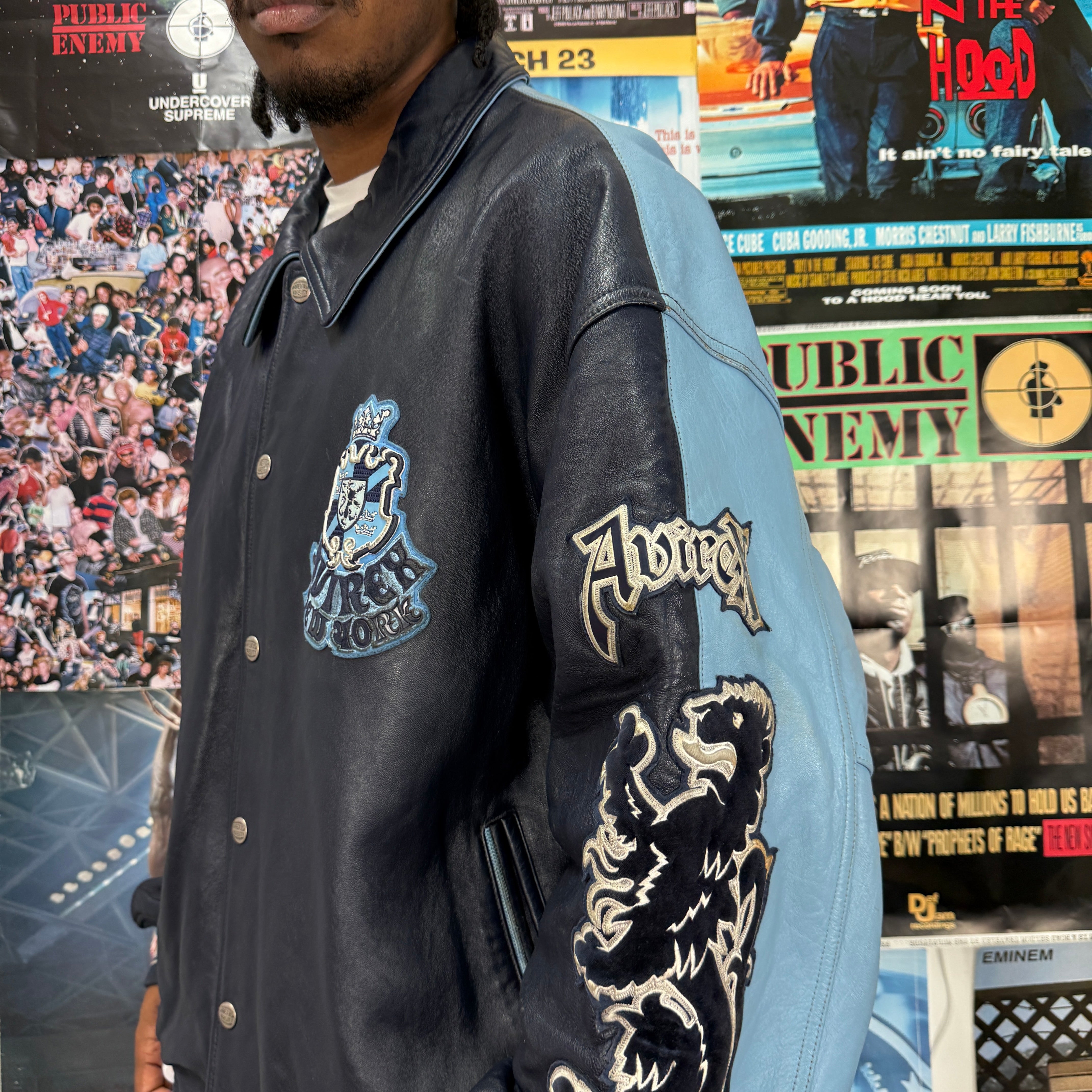 AVIREX NEW YORK DRAGON LEATHER VARSITY JACKET