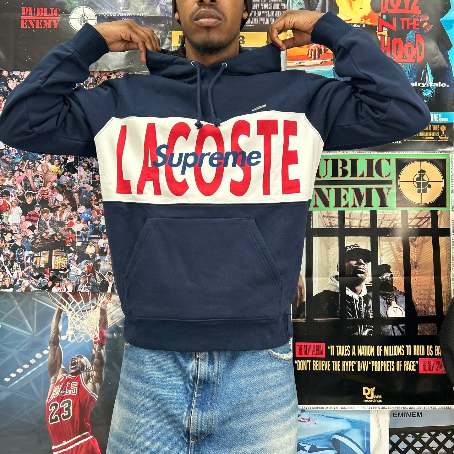 SUPREME FW19 LACOSTE LOGO PANEL HOODIE