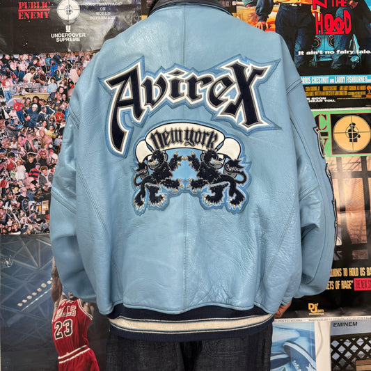 AVIREX NEW YORK VINTAGE DRAGON LEATHER VARSITY JACKET