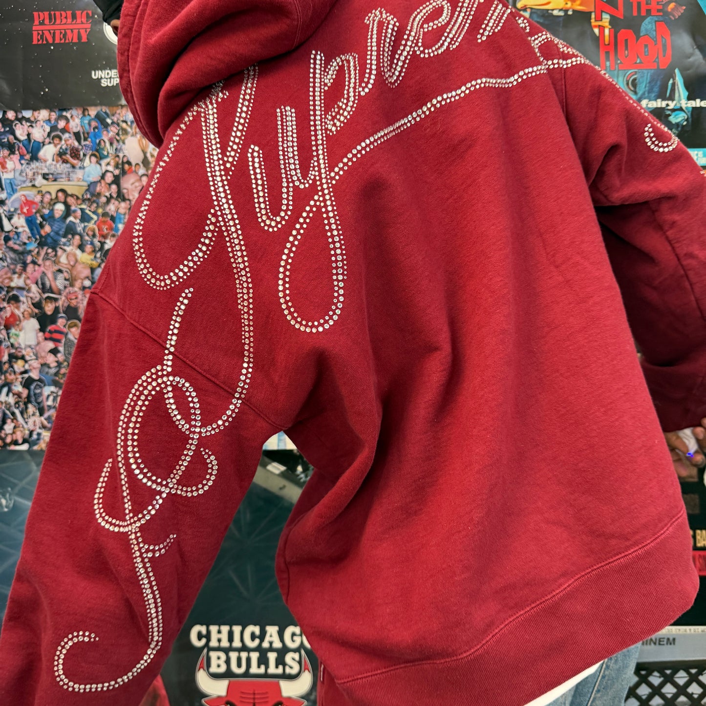 SUPREME FW19 SCRIPT RHINESTONE HOODIE
