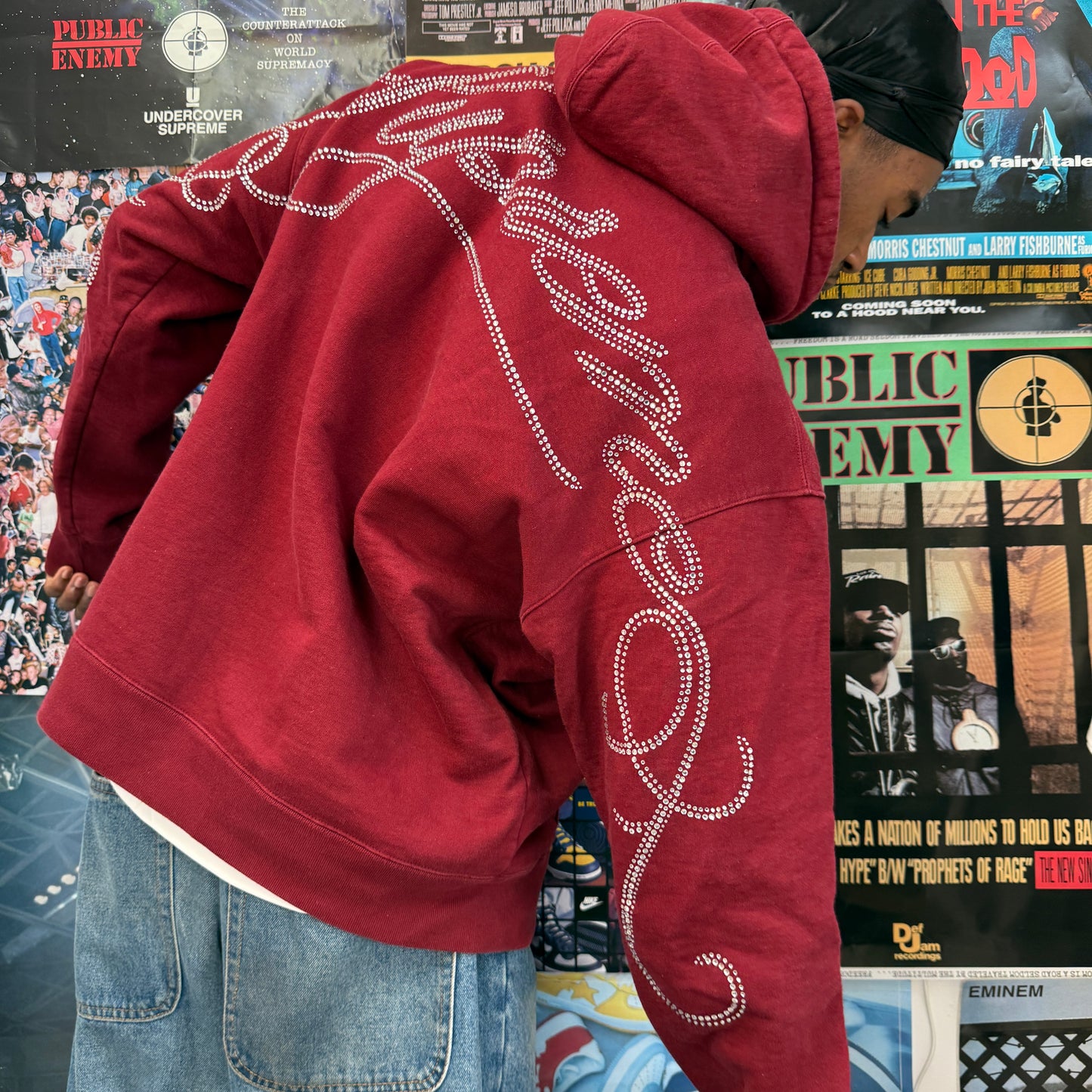 SUPREME FW19 SCRIPT RHINESTONE HOODIE