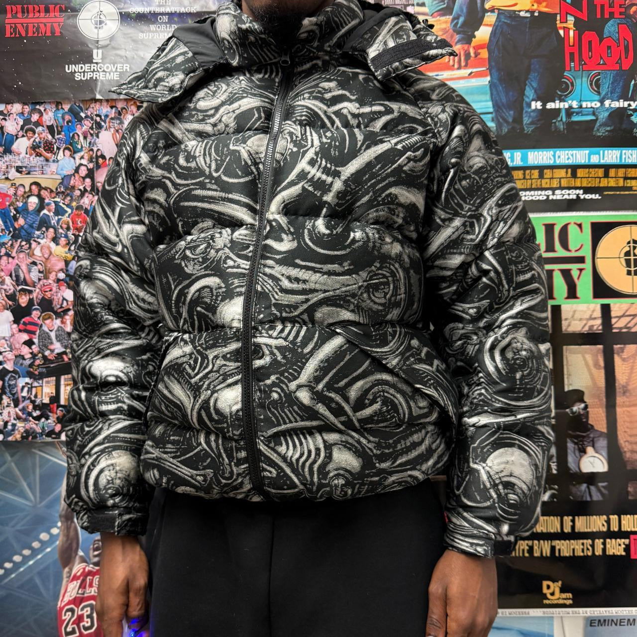 SUPREME H.R. GIGER FW23 JACQUARD DOWN PUFFER JACKET