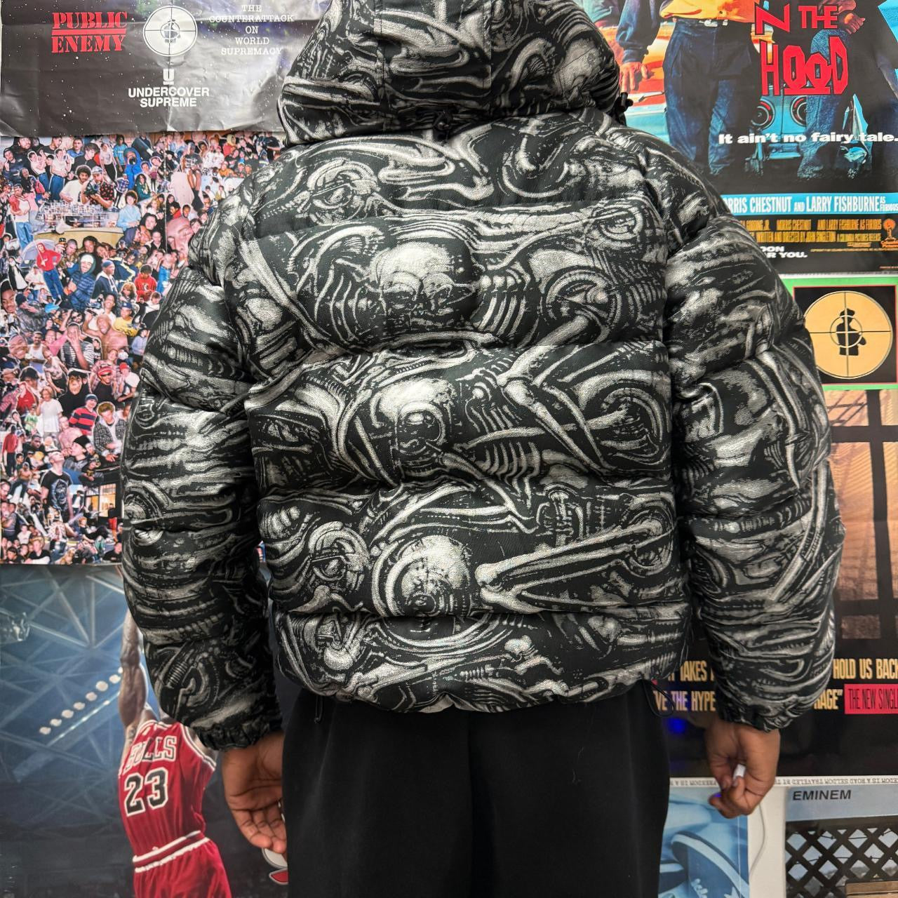 SUPREME H.R. GIGER FW23 JACQUARD DOWN PUFFER JACKET