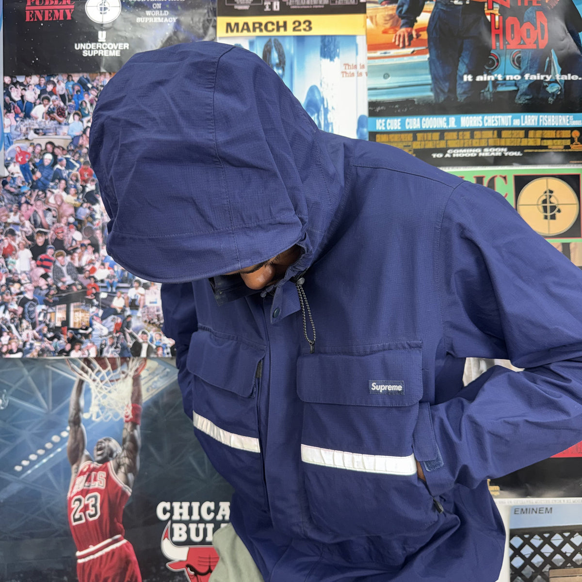 SUPREME HI-VIS TAPED SEAM FW14 JACKET BLUE