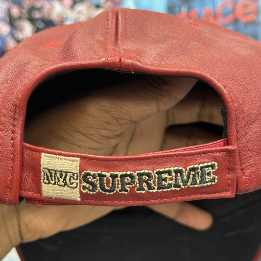 SUPREME FW25 RED NEW YORK LEATHER 6 PANEL CAP