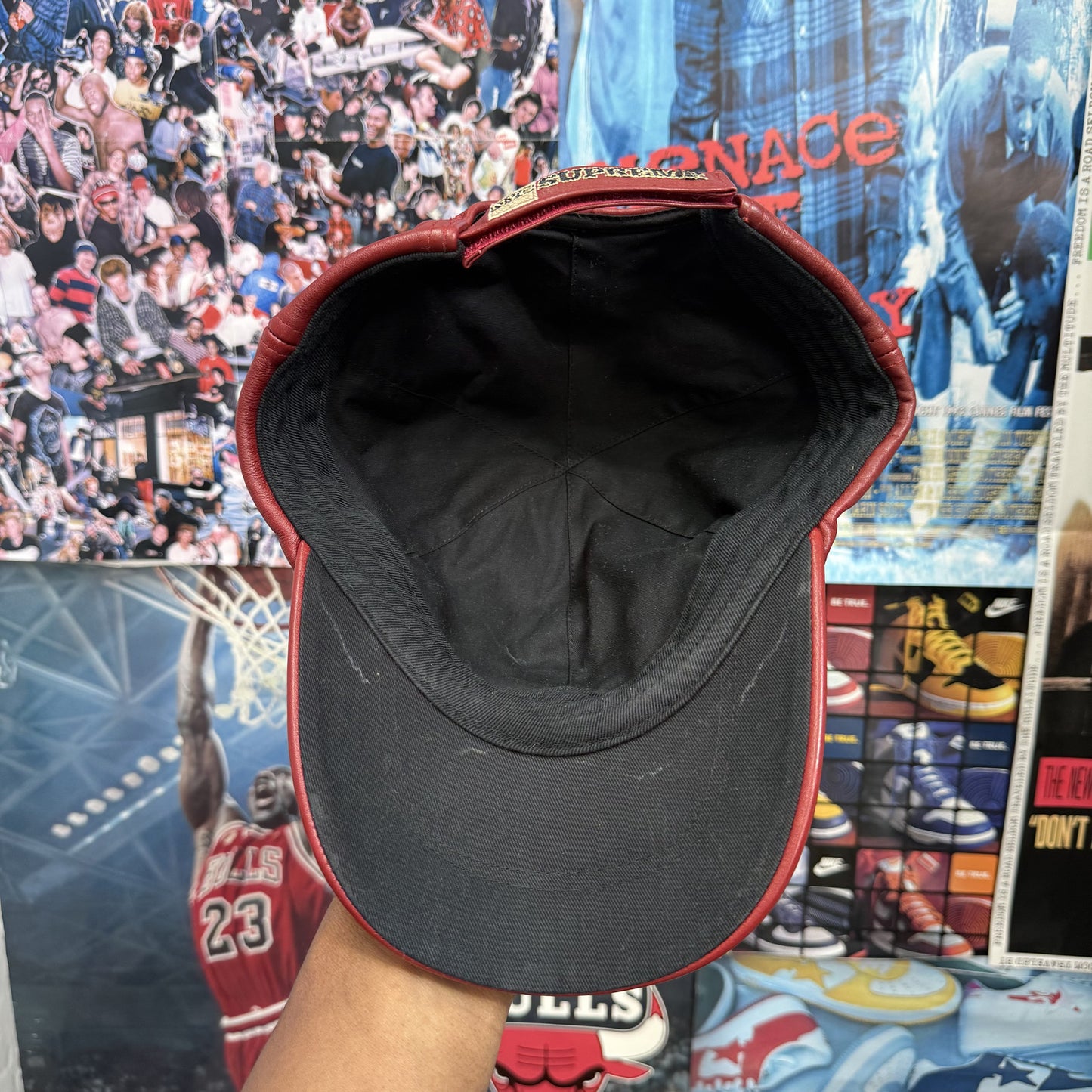 SUPREME FW25 RED NEW YORK LEATHER 6 PANEL CAP