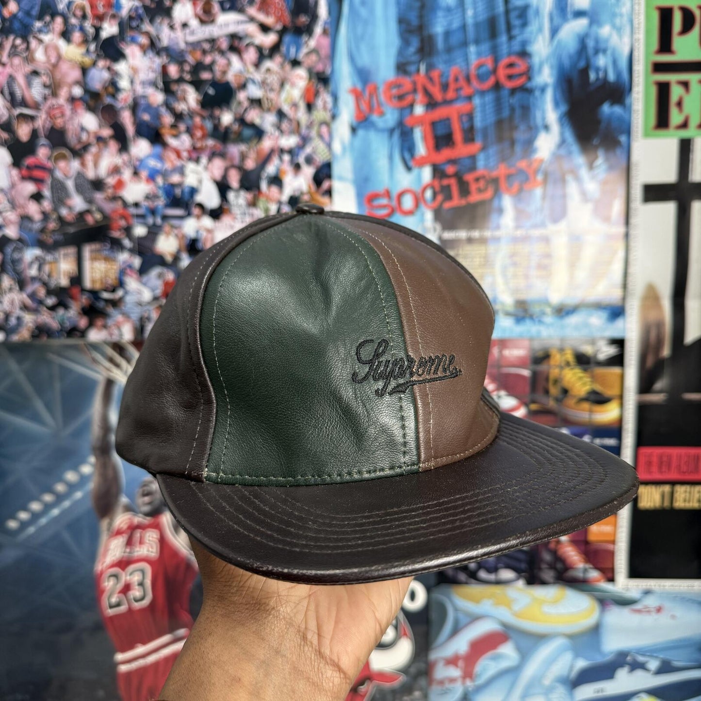 SUPREME FW13 LEATHER PINWHEEL 6 PANEL CAP