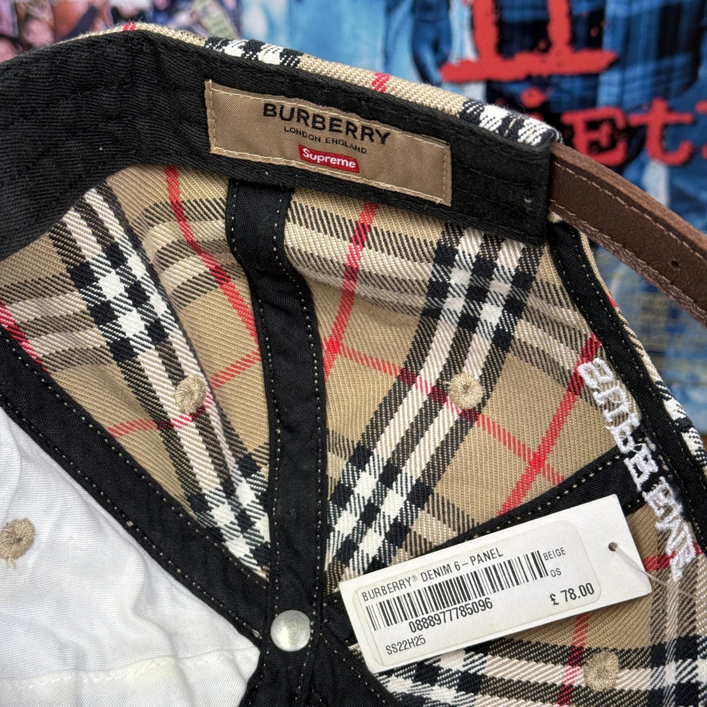 SUPREME BURBERRY SS22 DENIM 6 PANEL BEIGE CAP