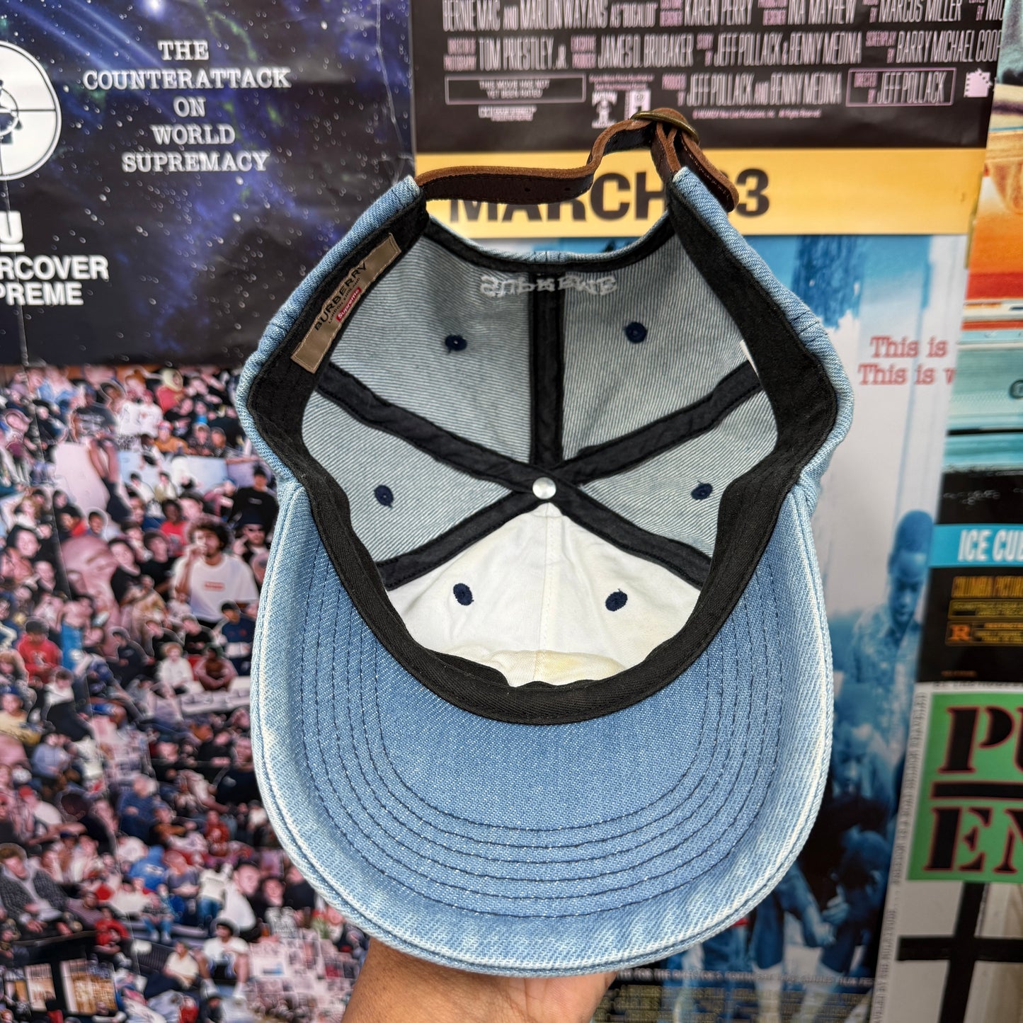 SUPREME BURBERRY SS22 DENIM 6 PANEL BLUE CAP