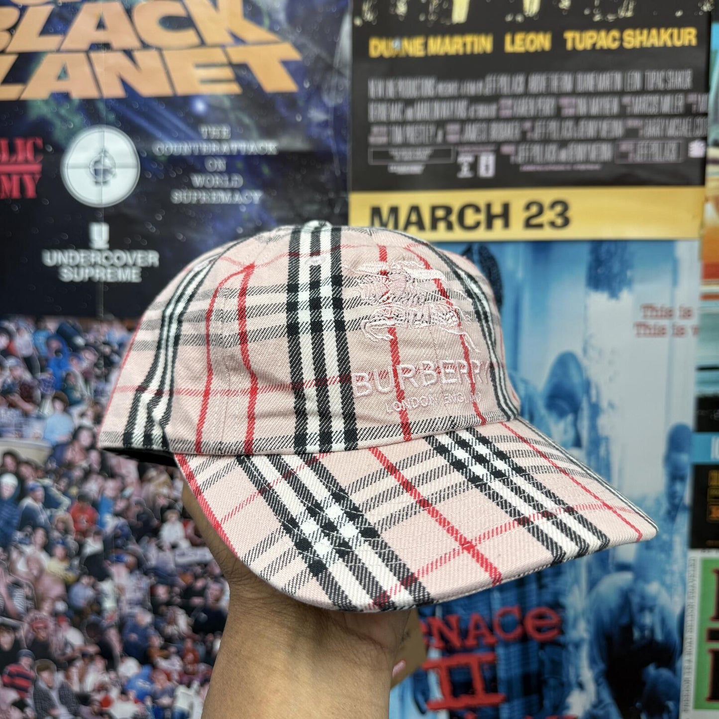 SUPREME BURBERRY SS22 DENIM 6 PANEL PINK CAP