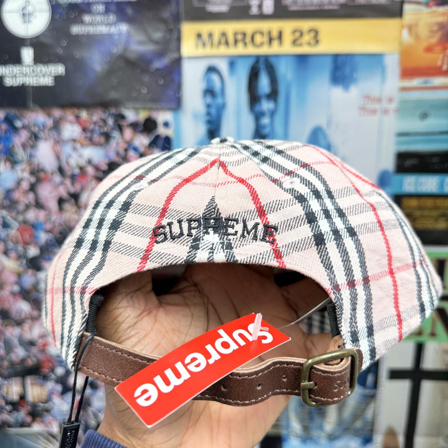 SUPREME BURBERRY SS22 DENIM 6 PANEL PINK CAP