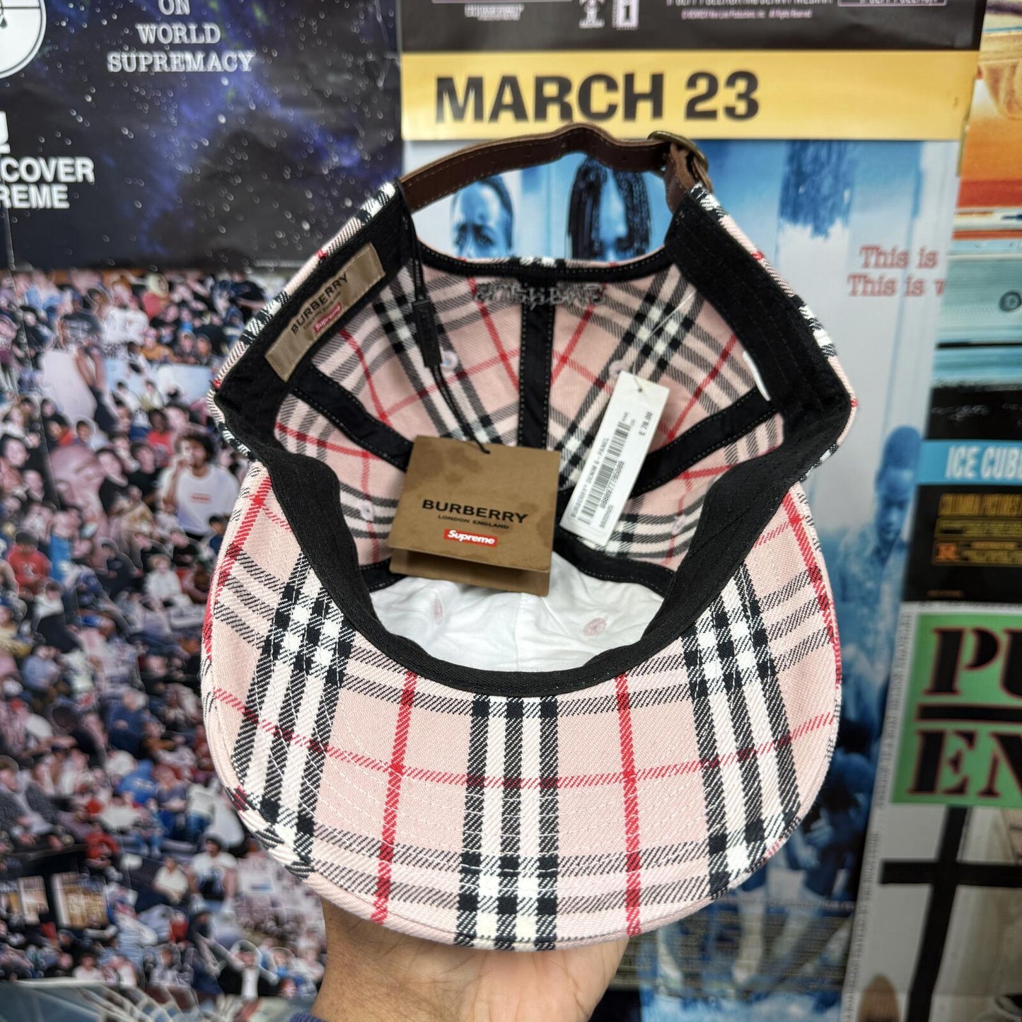SUPREME BURBERRY SS22 DENIM 6 PANEL PINK CAP