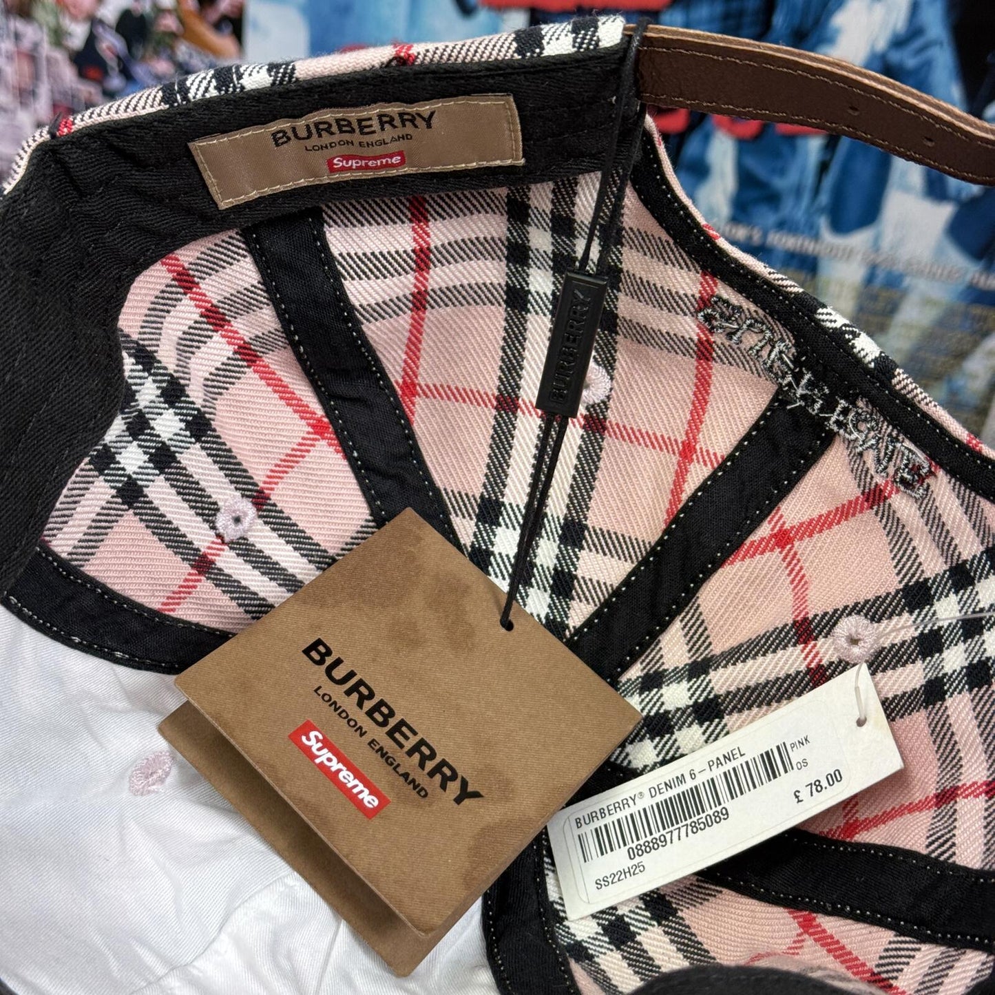 SUPREME BURBERRY SS22 DENIM 6 PANEL PINK CAP