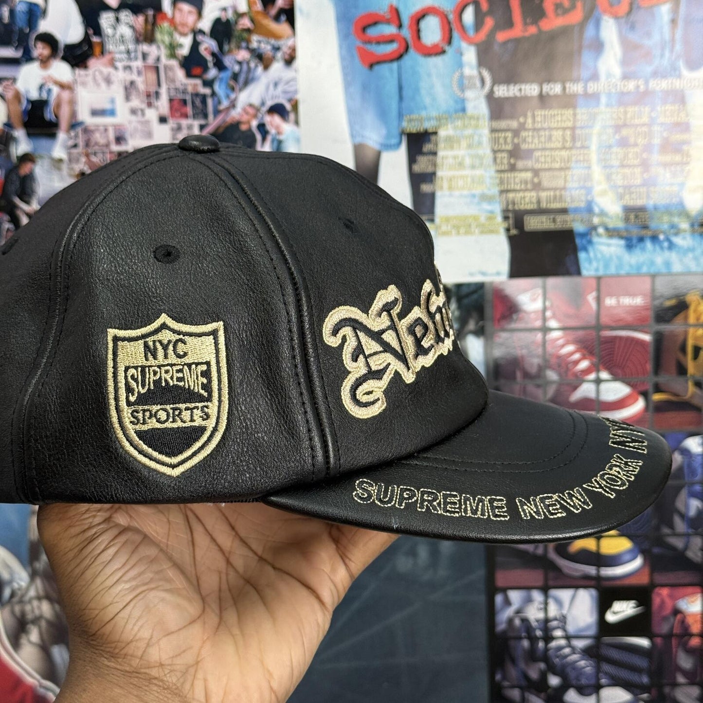 SUPREME FW25 NEW YORK LEATHER 6 PANEL CAP