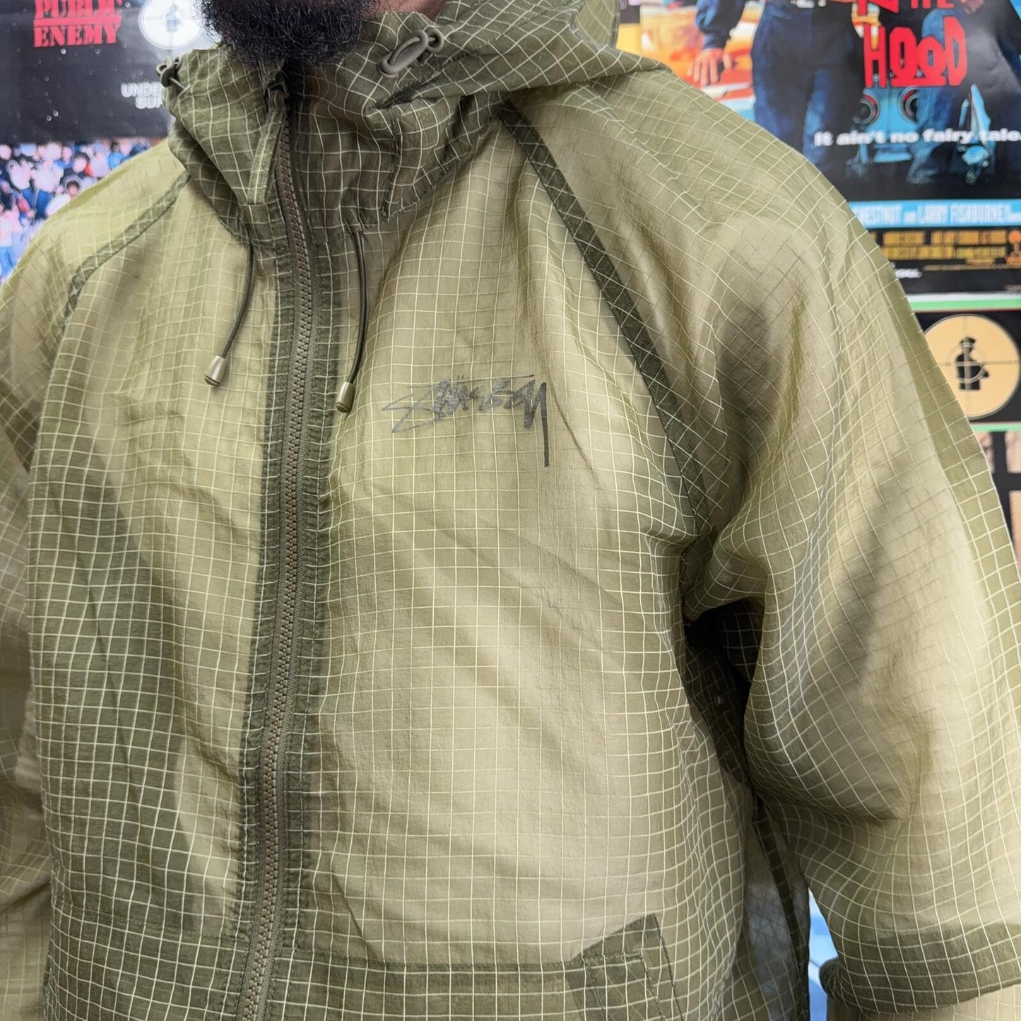 STUSSY SS24 BEACH RIPSTOP TRANSPARENT GREEN SHELL JACKET