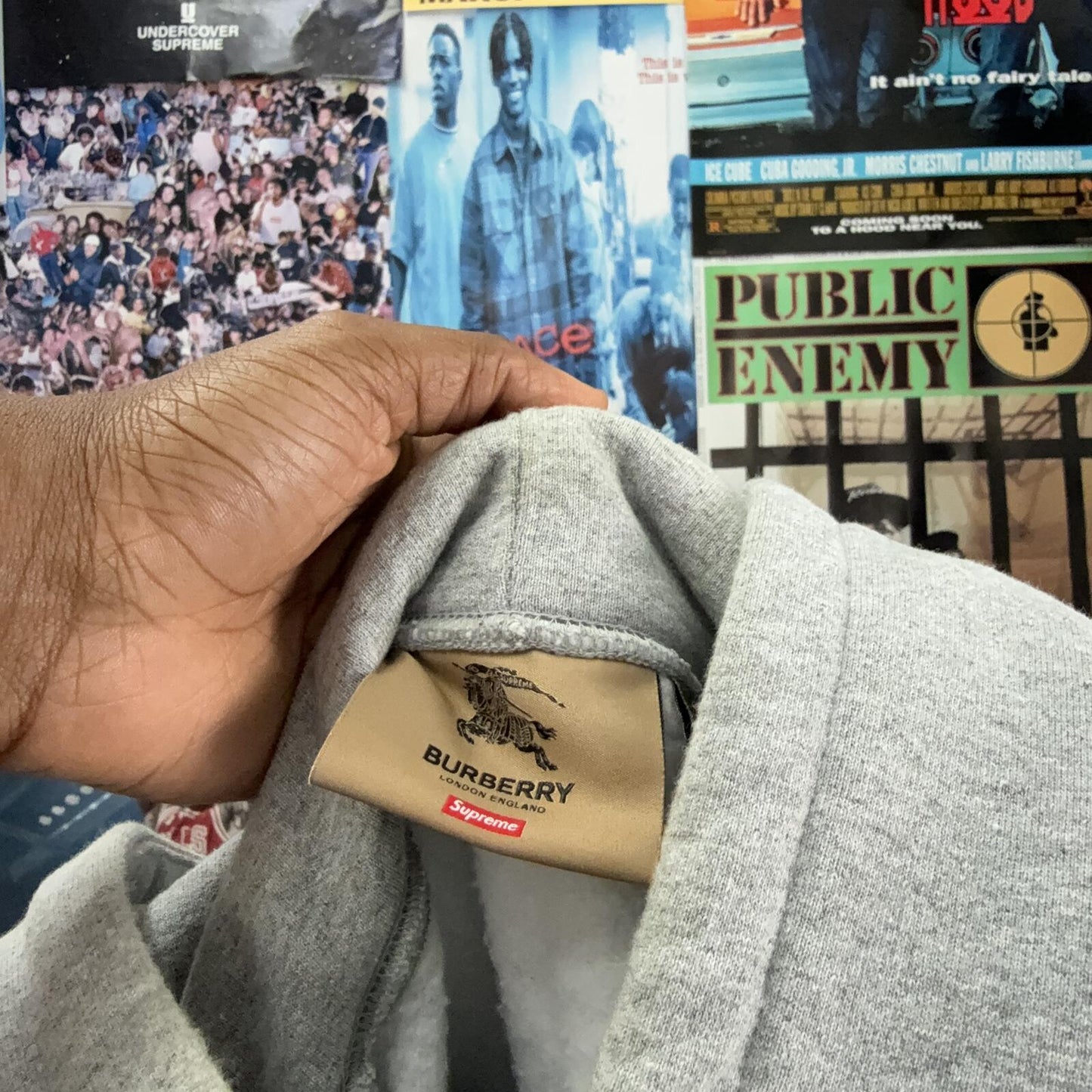 SUPREME BURBERRY SS22 BOX LOGO GREY HOODED SWEATSHIRT