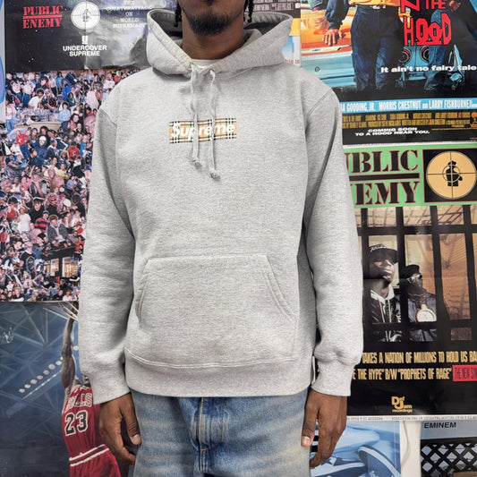 SUPREME BURBERRY SS22 BOX LOGO GREY HOODED SWEATSHIRT