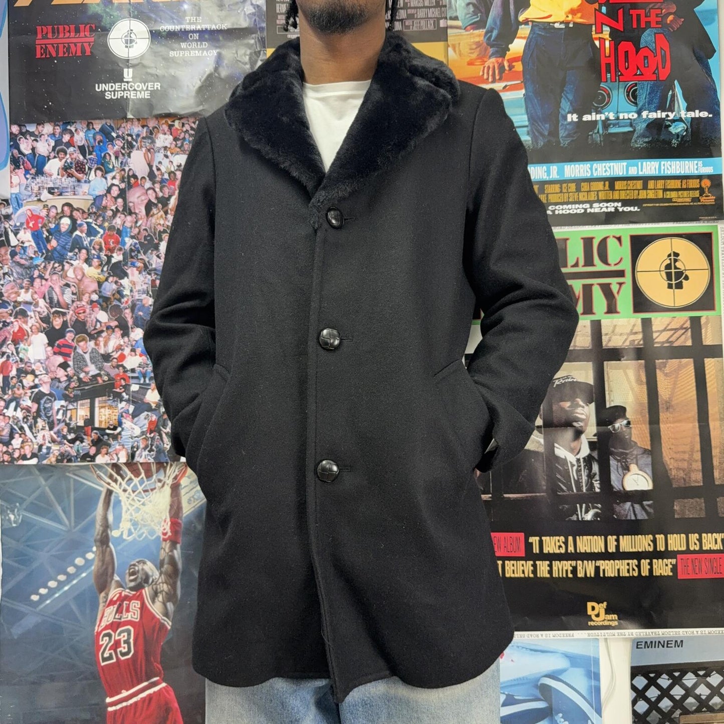 SUPREME FW15 FUR COLLAR TWEED COAT