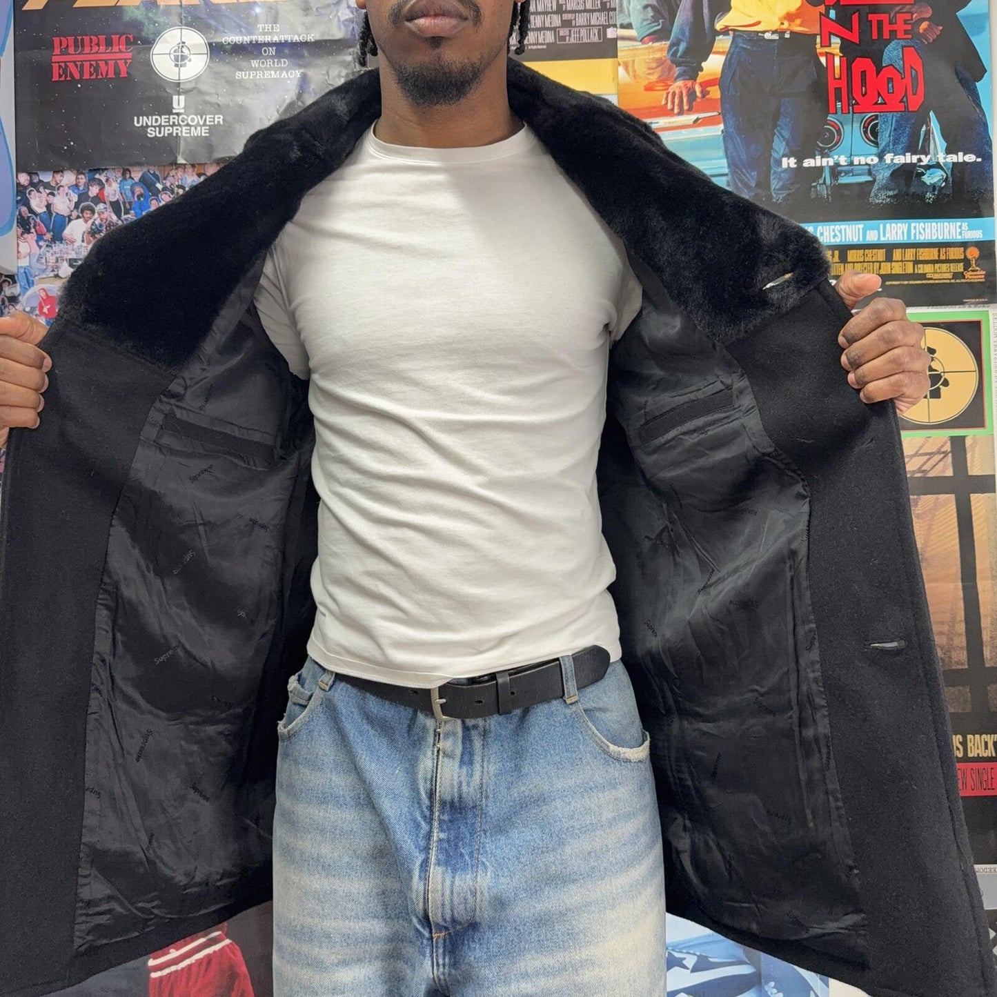 SUPREME FW15 FUR COLLAR TWEED COAT