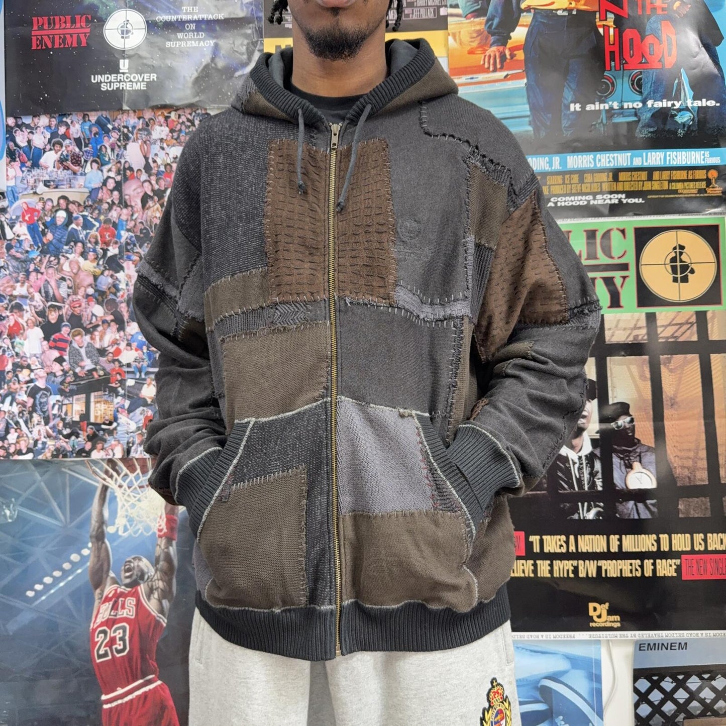 SUPREME FW23 BLACKMEANS PATCHWORK ZIP UP HOODIE