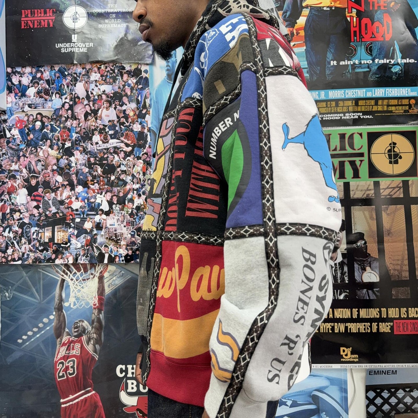 SUPREME FW25 NUMBER NINE PATCHWORK ZIP UP HOODIE
