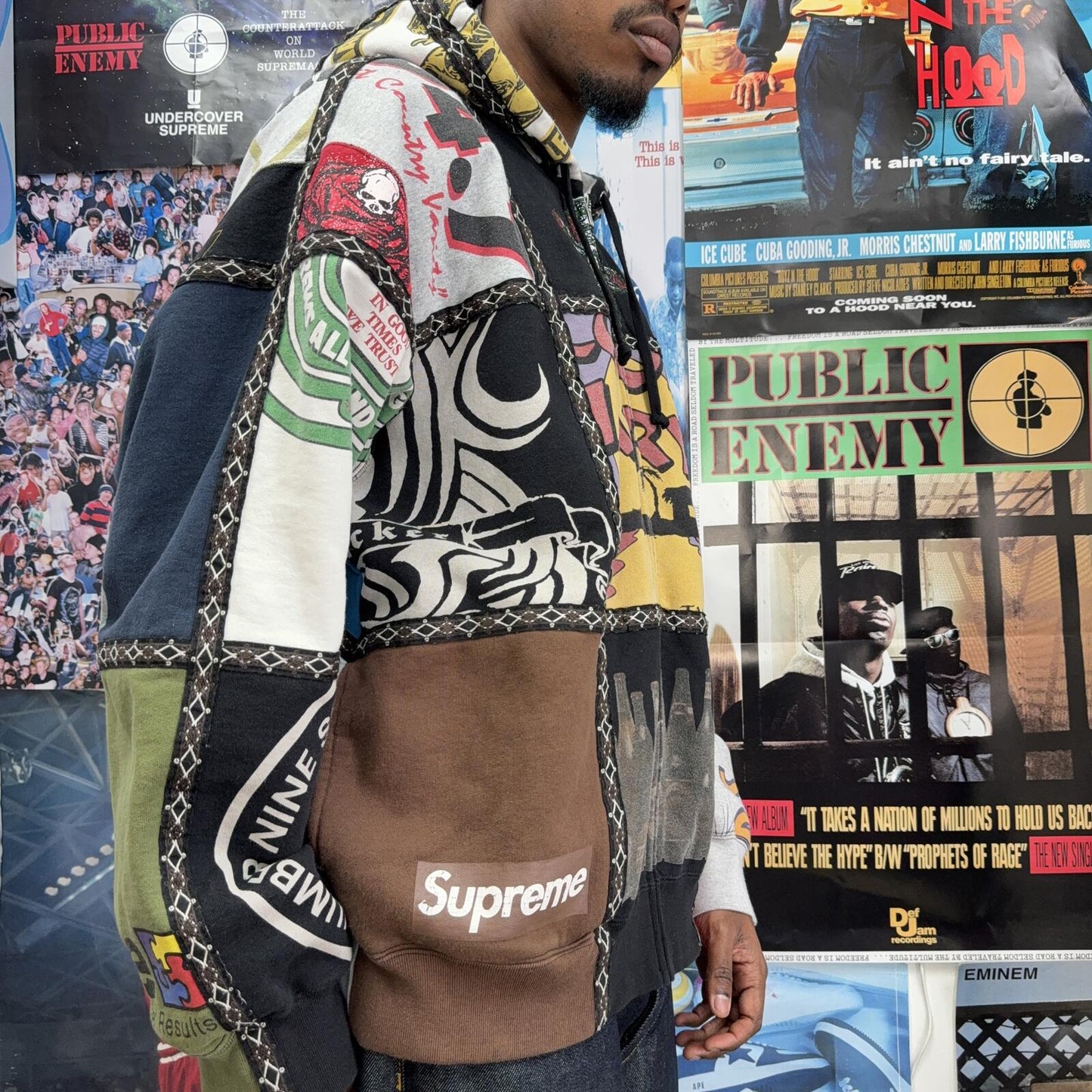 SUPREME FW25 NUMBER NINE PATCHWORK ZIP UP HOODIE