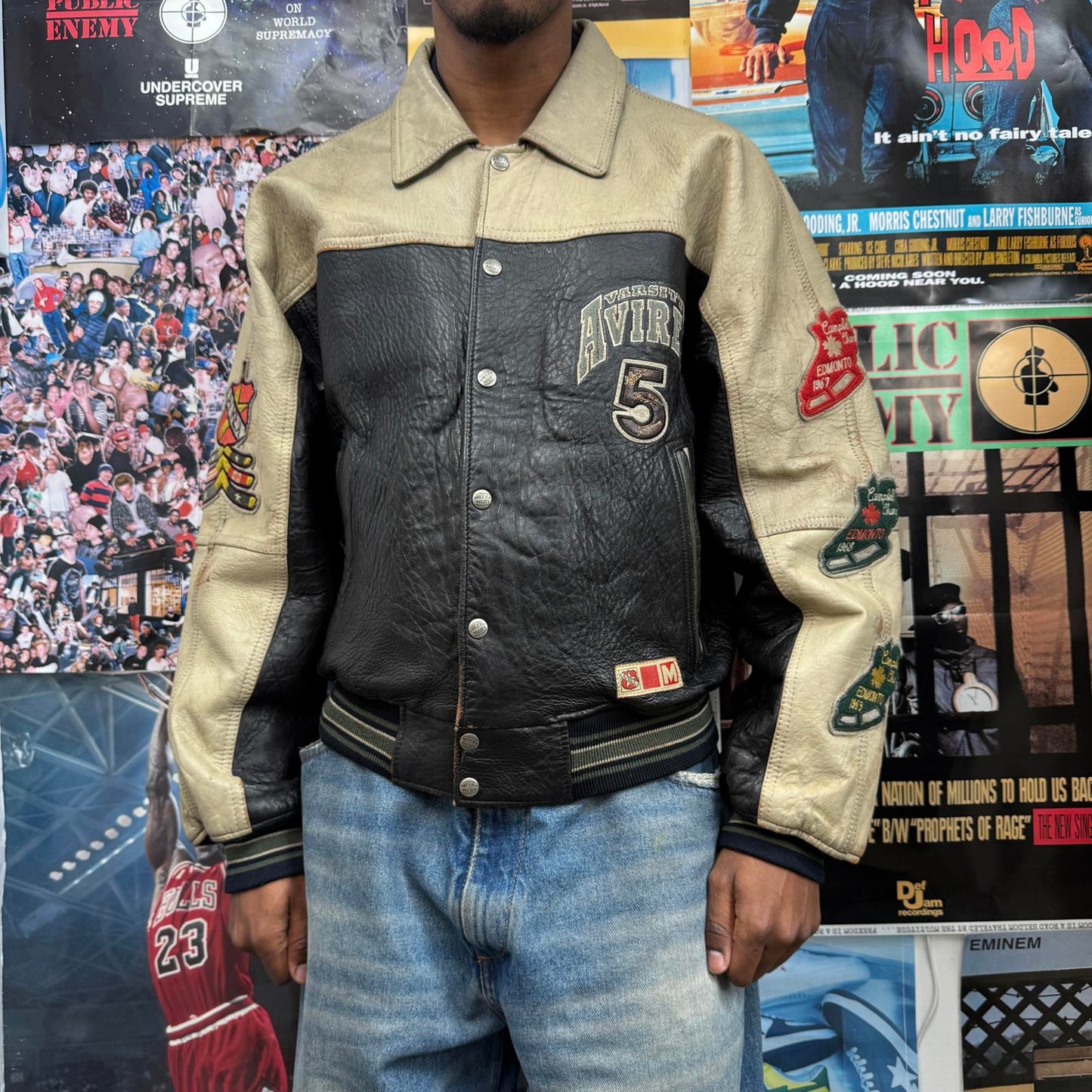 AVIREX VINTAGE WILD BEARS LEATHER VARSITY JACKET