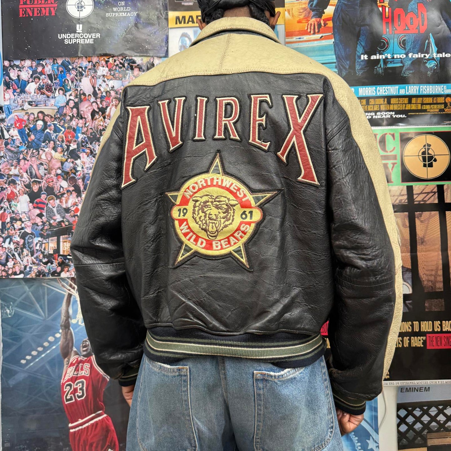 AVIREX VINTAGE WILD BEARS LEATHER VARSITY JACKET