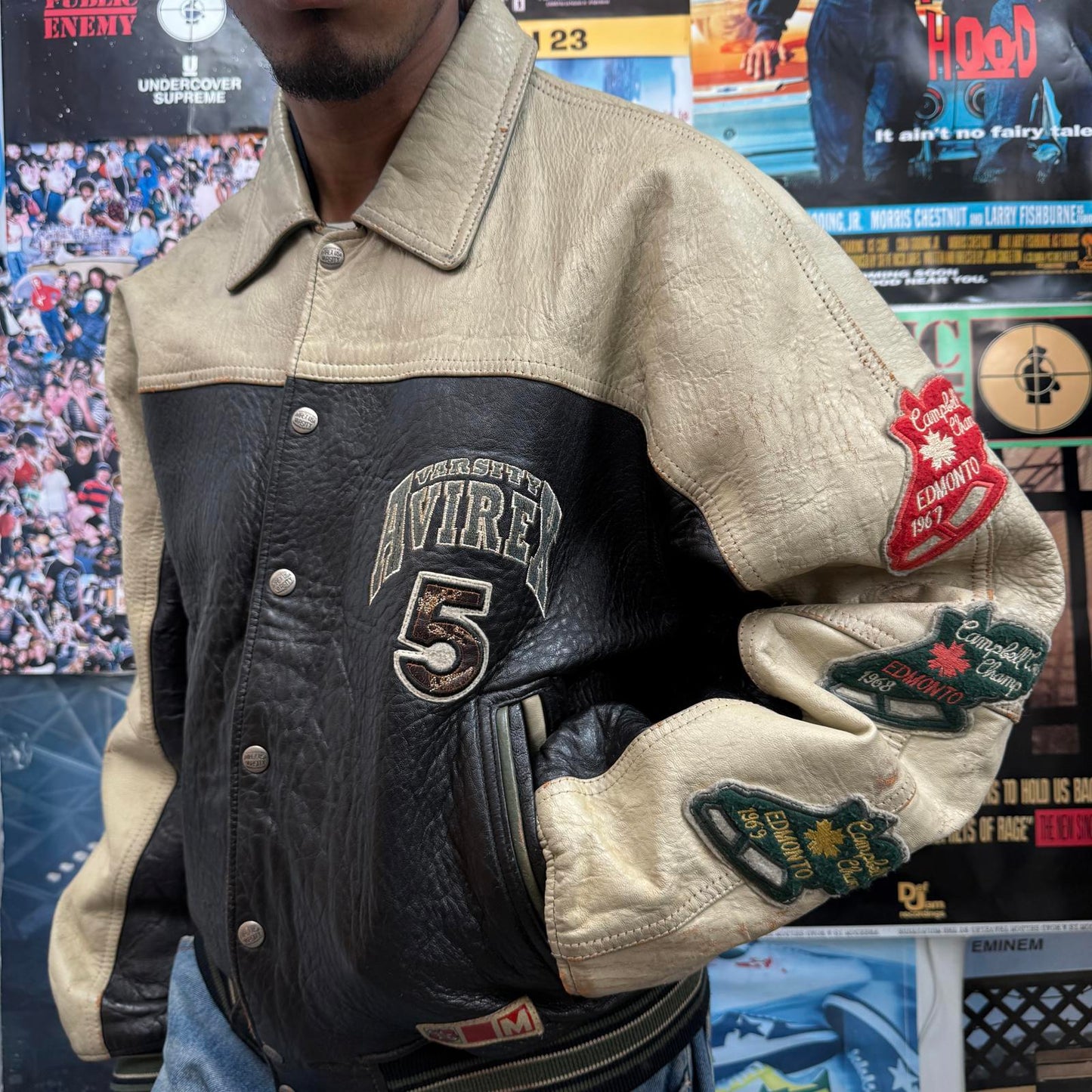AVIREX VINTAGE WILD BEARS LEATHER VARSITY JACKET