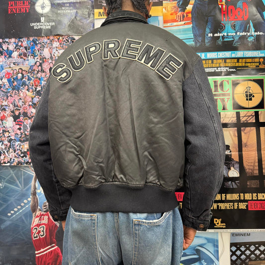 SUPREME SS23 DENIM SLEEVE MA-1 REVERSIBLE BOMBER JACKET
