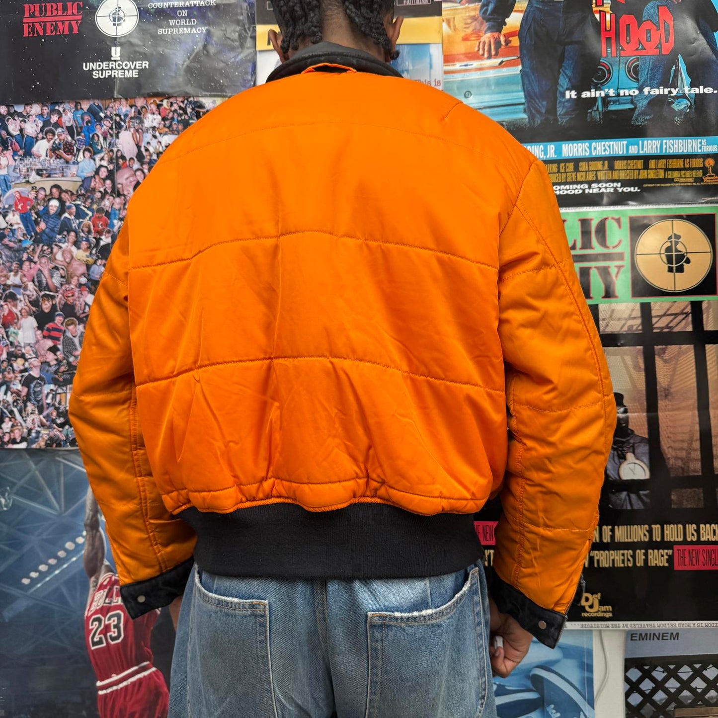 SUPREME SS23 DENIM SLEEVE MA-1 REVERSIBLE BOMBER JACKET