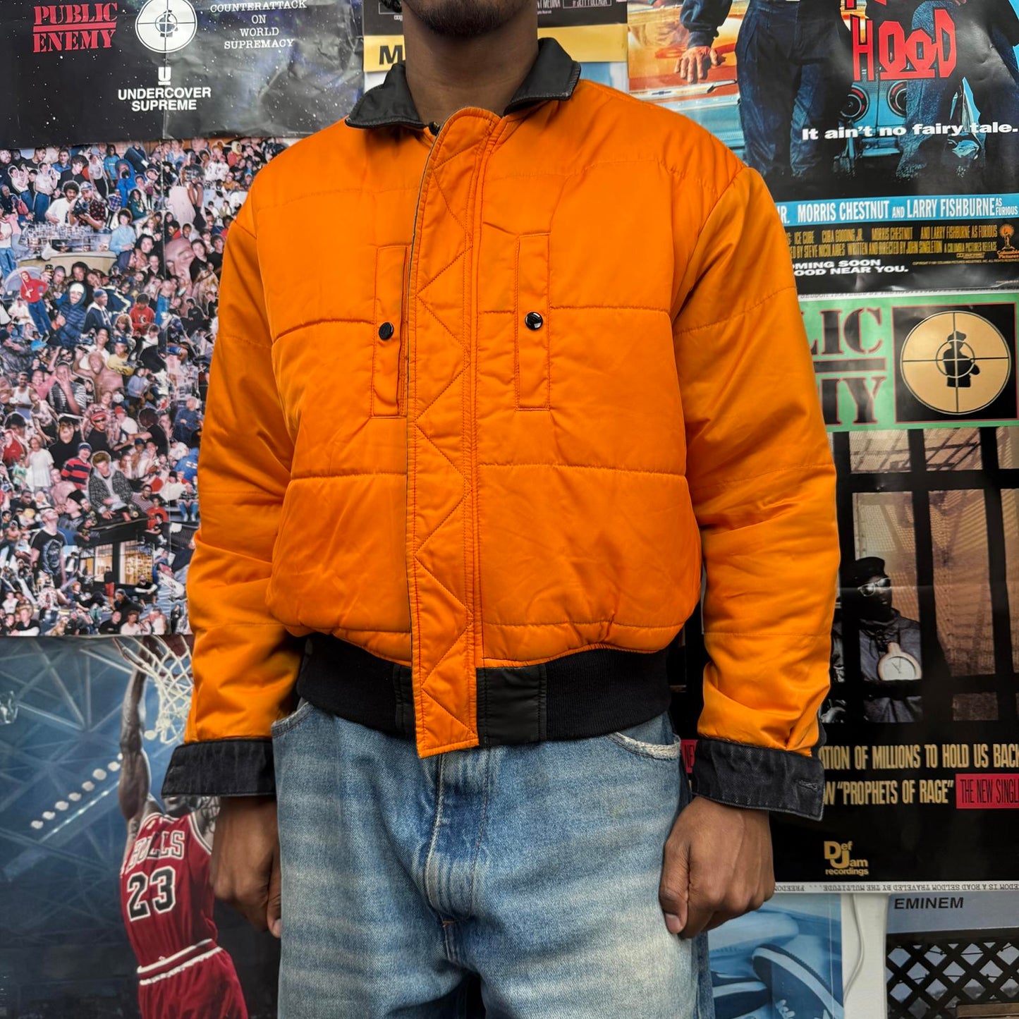 SUPREME SS23 DENIM SLEEVE MA-1 REVERSIBLE BOMBER JACKET