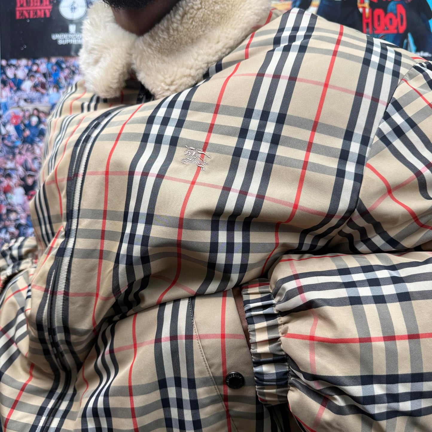 SUPREME BURBERRY SS22 SHEARLING COLLAR DOWN PUFFER JACKET