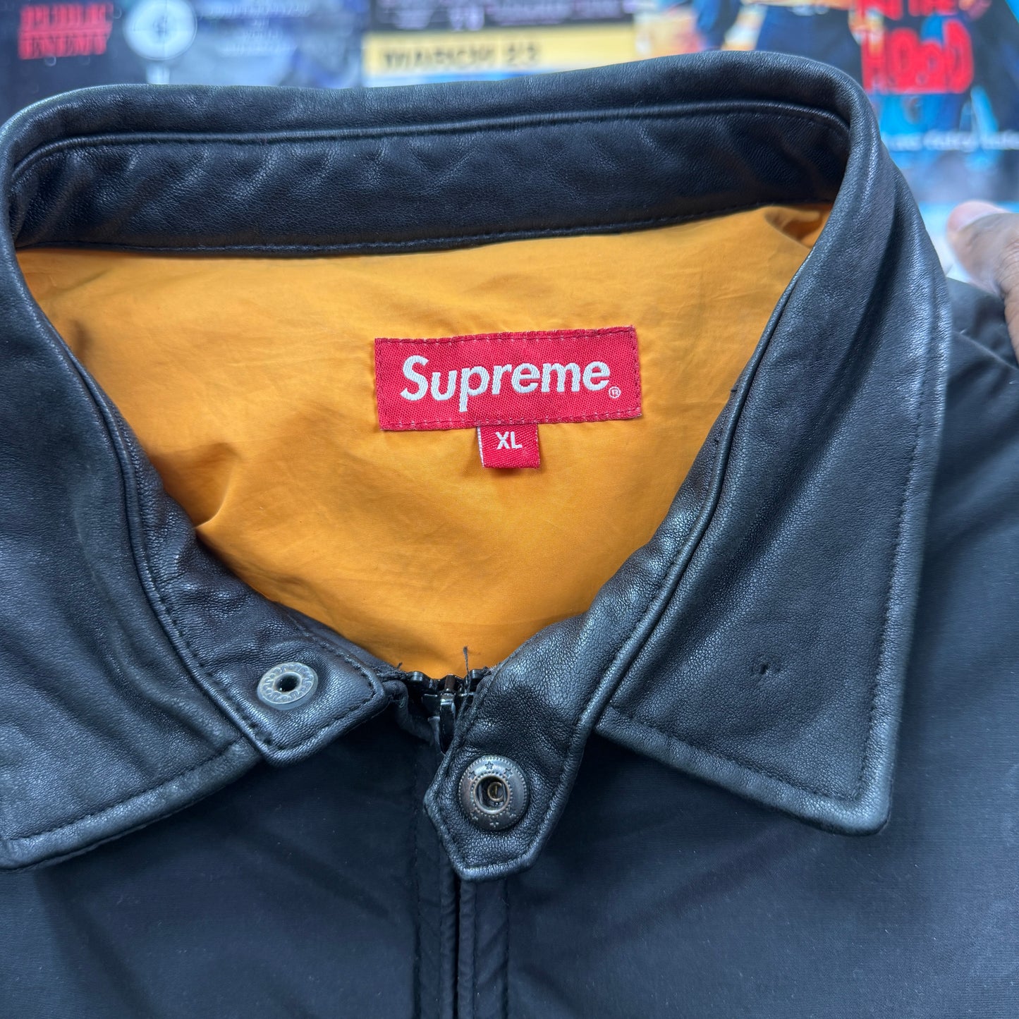 SUPREME FW19 SMALL BOX LEATHER COLLAR PUFFER JACKET