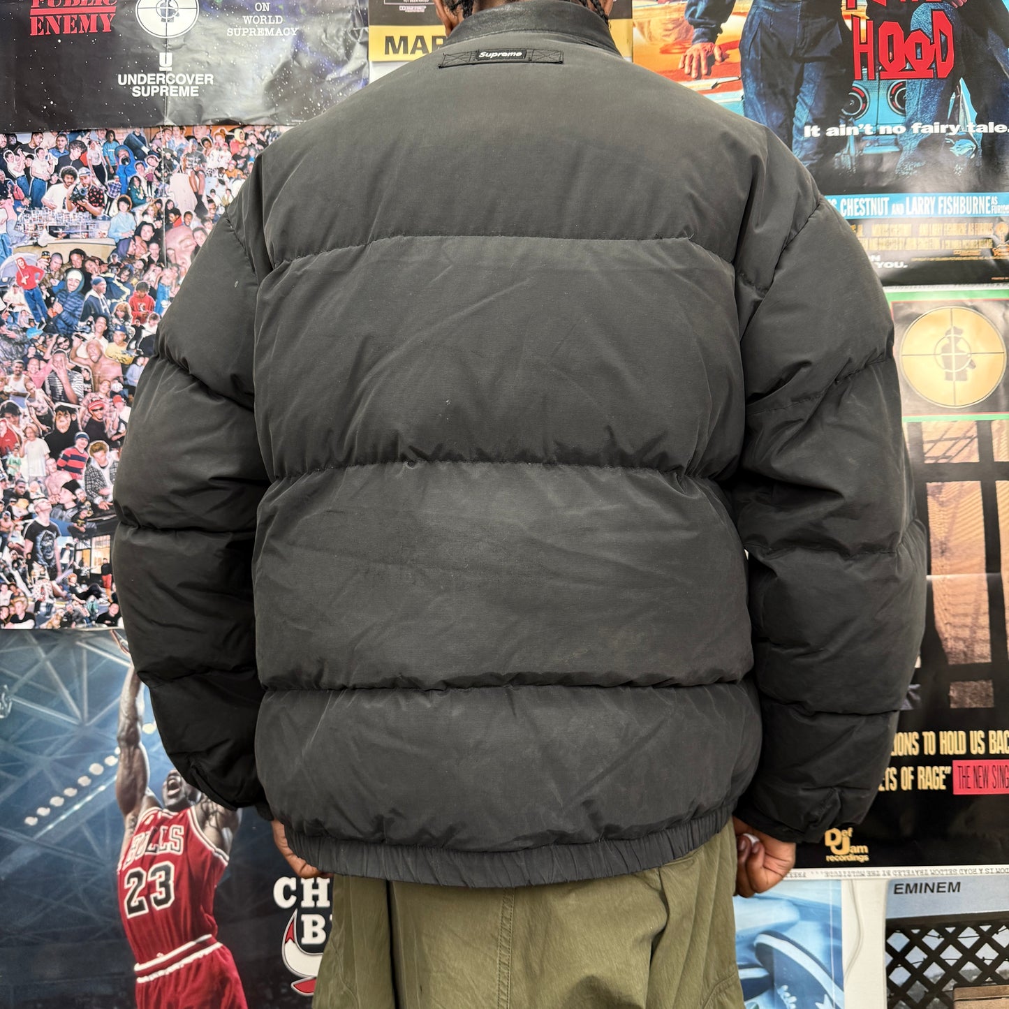 SUPREME FW19 SMALL BOX LEATHER COLLAR PUFFER JACKET