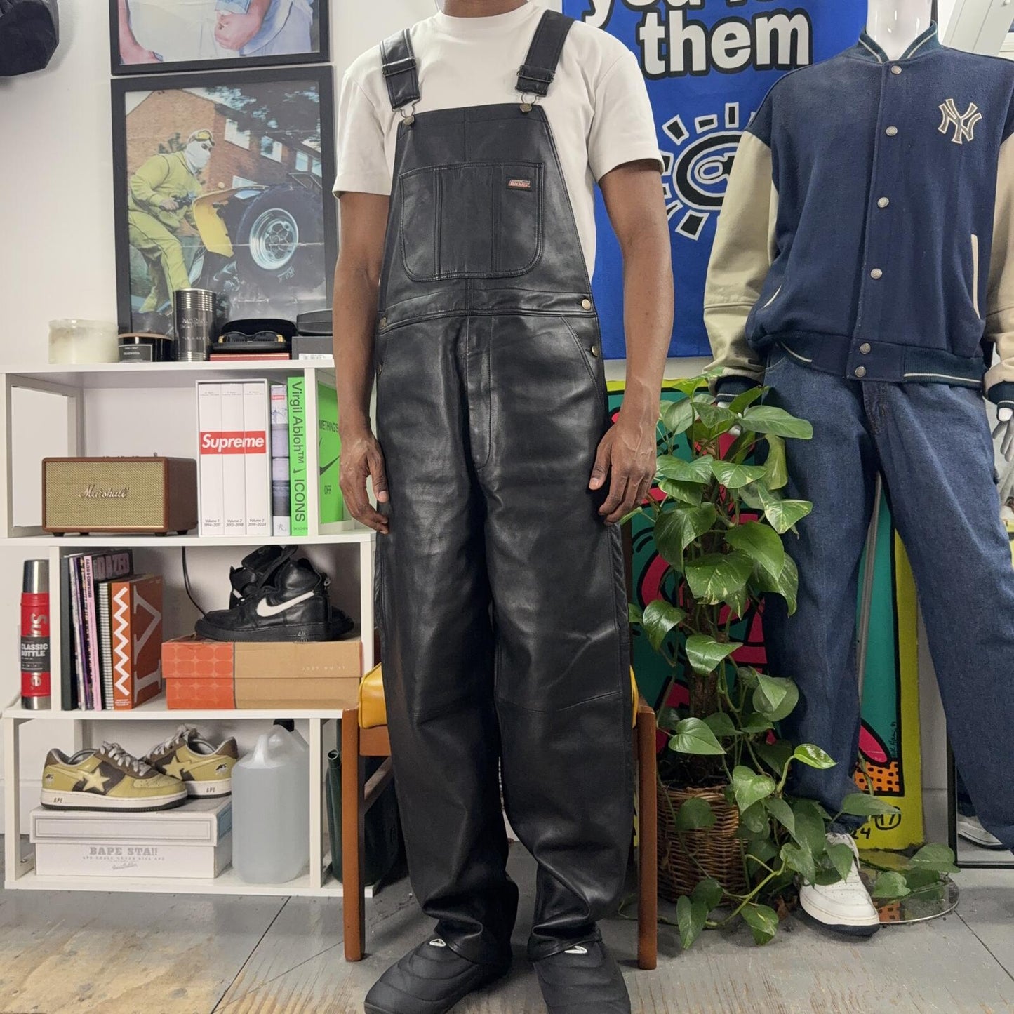 SUPREME FW23 DICKIES BLACK LEATHER OVERALLS