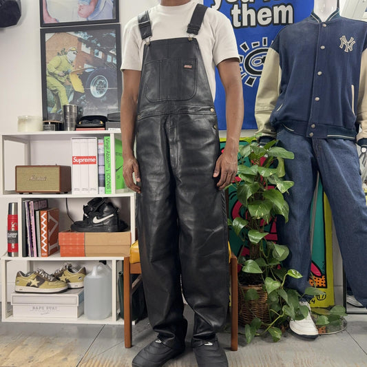 SUPREME FW23 DICKIES BLACK LEATHER OVERALLS