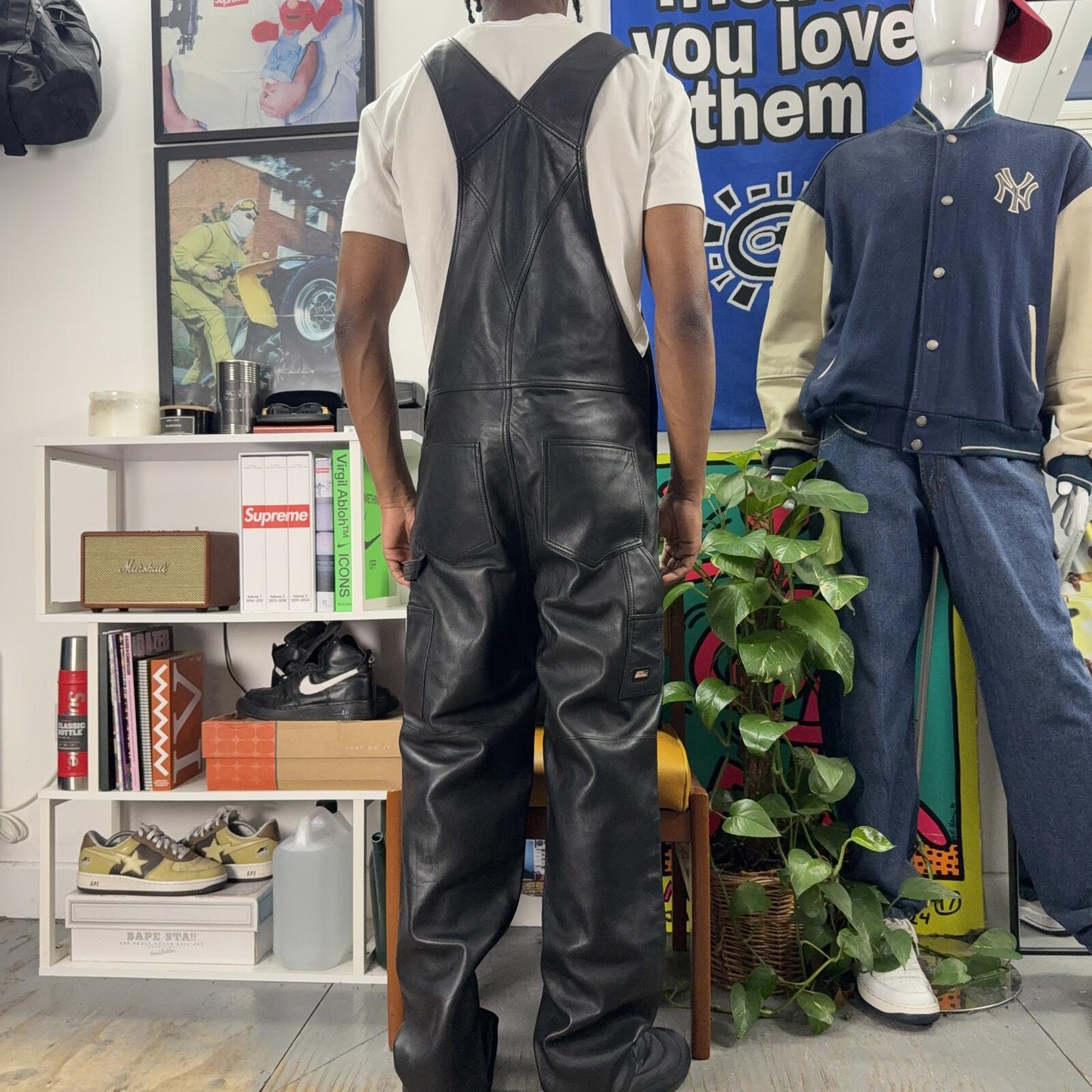 SUPREME FW23 DICKIES BLACK LEATHER OVERALLS